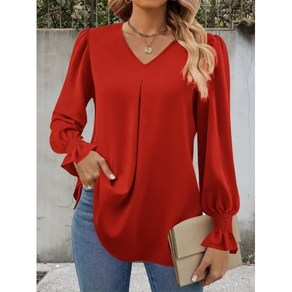 Kadın Uzun Kollu V Yakalı Salaş Ithal Krep Bluz