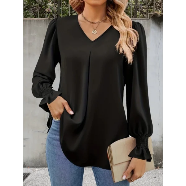 Kadın Uzun Kollu V Yakalı Salaş Ithal Krep Bluz