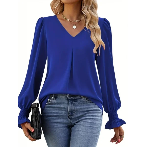 Kadın Uzun Kollu V Yakalı Salaş Ithal Krep Bluz