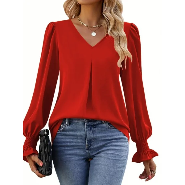 Kadın Uzun Kollu V Yakalı Salaş Ithal Krep Bluz