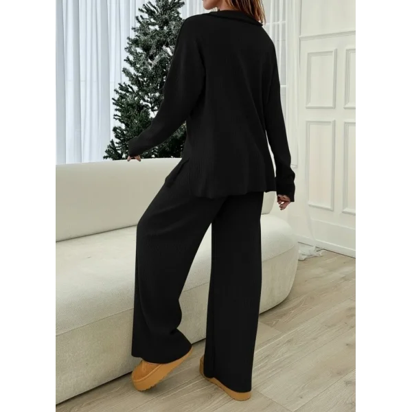 Kadın Uzun Kollu V Yakalı şardonlu Kaşkorse Bluz Ve Pantolon Ikili Takım