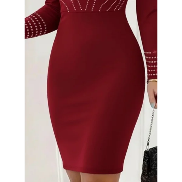 Kadın Uzun Kollu V Yakalı Taşlı Mini Ithal Krep Elbise