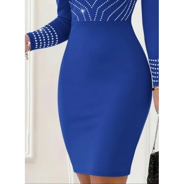 Kadın Uzun Kollu V Yakalı Taşlı Mini Ithal Krep Elbise