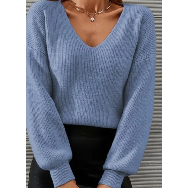 Kadın Uzun Kollu V Yakalı Triko Bluz