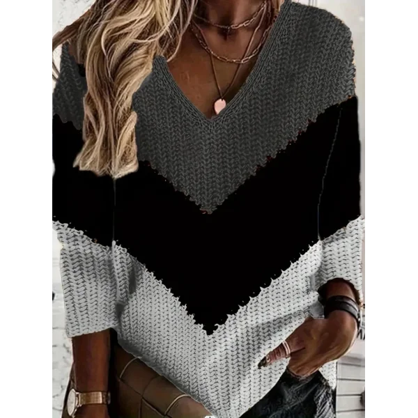 Kadın Uzun Kollu V Yakalı Triko Bluz