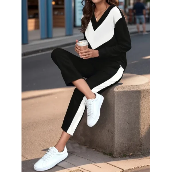 Kadın Uzun Kollu V Yakalı üst Ve Alt şerit Detay Viskon Iki Iplik Takım