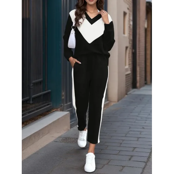 Kadın Uzun Kollu V Yakalı üst Ve Alt şerit Detay Viskon Iki Iplik Takım
