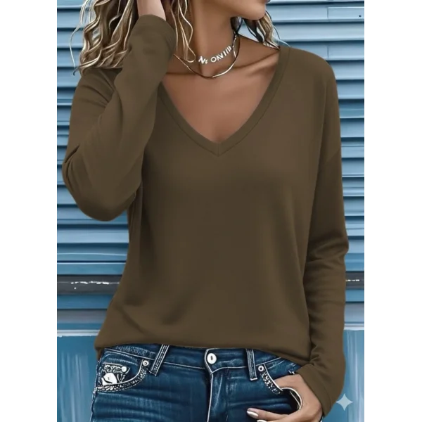 Kadın Uzun Kollu V Yakalı Viskon Iki Iplik Bluz