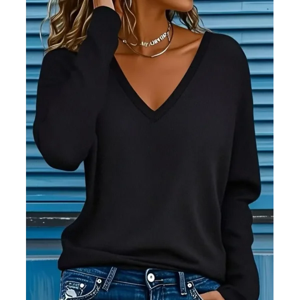 Kadın Uzun Kollu V Yakalı Viskon Iki Iplik Bluz