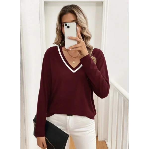 Kadın Uzun Kollu V Yakalı Viskon Iki Iplik Bluz