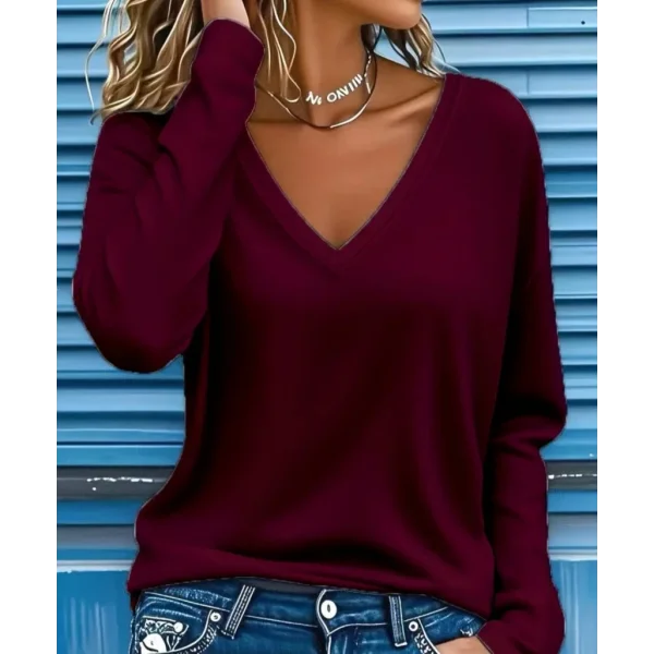 Kadın Uzun Kollu V Yakalı Viskon Iki Iplik Bluz