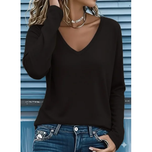 Kadın Uzun Kollu V Yakalı Viskon Iki Iplik Bluz