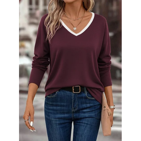 Kadın Uzun Kollu V Yakalı Viskon Iki Iplik Bluz