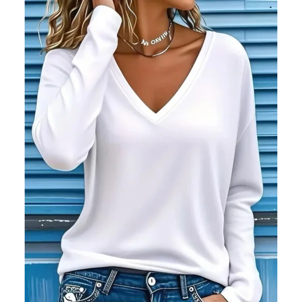 Kadın Uzun Kollu V Yakalı Viskon Iki Iplik Bluz