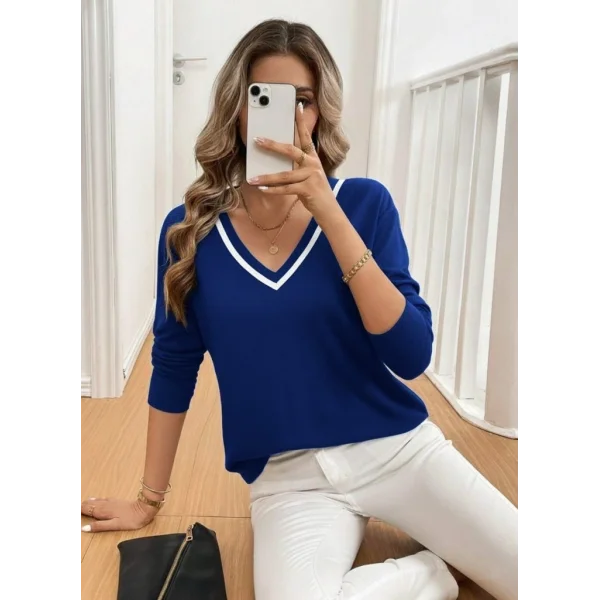 Kadın Uzun Kollu V Yakalı Viskon Iki Iplik Bluz