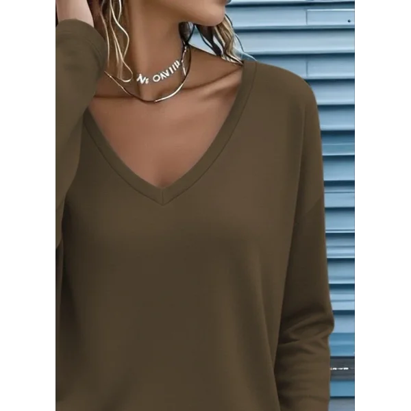 Kadın Uzun Kollu V Yakalı Viskon Iki Iplik Bluz