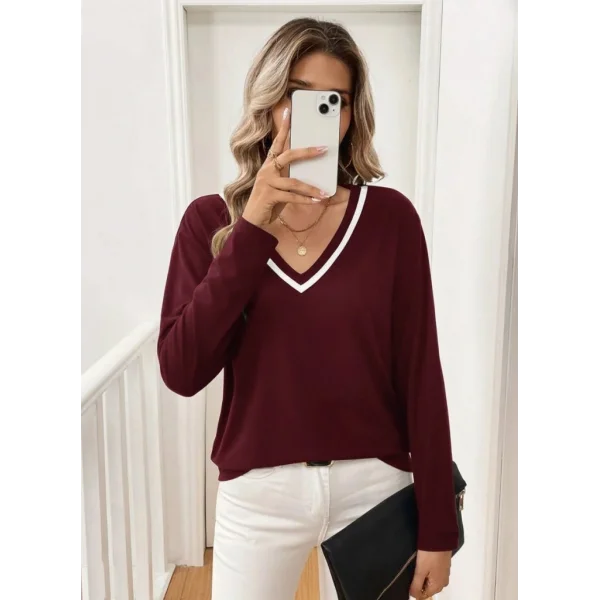Kadın Uzun Kollu V Yakalı Viskon Iki Iplik Bluz