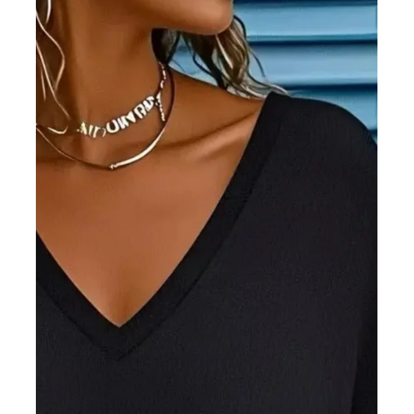 Kadın Uzun Kollu V Yakalı Viskon Iki Iplik Bluz