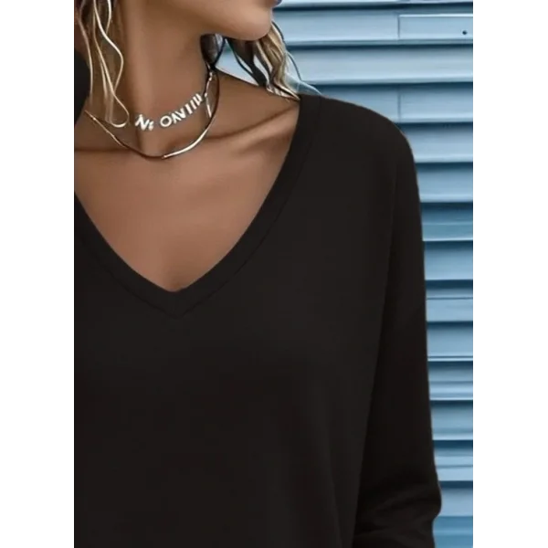 Kadın Uzun Kollu V Yakalı Viskon Iki Iplik Bluz