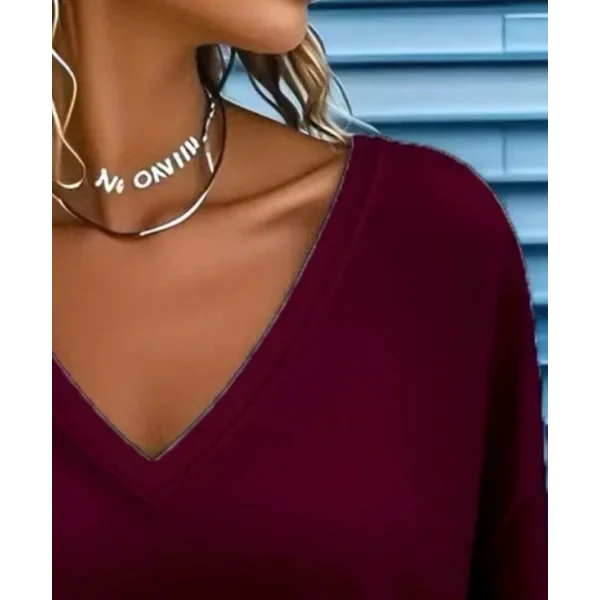 Kadın Uzun Kollu V Yakalı Viskon Iki Iplik Bluz