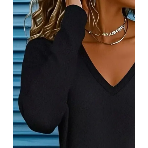 Kadın Uzun Kollu V Yakalı Viskon Iki Iplik Bluz