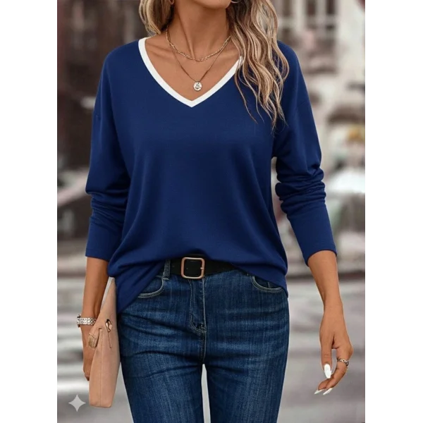 Kadın Uzun Kollu V Yakalı Viskon Iki Iplik Bluz
