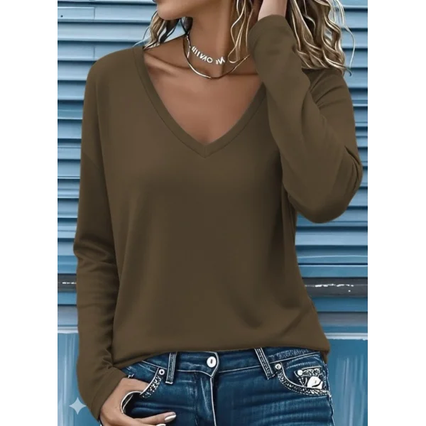 Kadın Uzun Kollu V Yakalı Viskon Iki Iplik Bluz