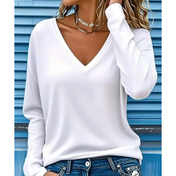 Kadın Uzun Kollu V Yakalı Viskon Iki Iplik Bluz