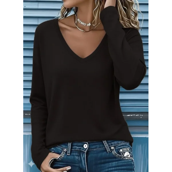 Kadın Uzun Kollu V Yakalı Viskon Iki Iplik Bluz