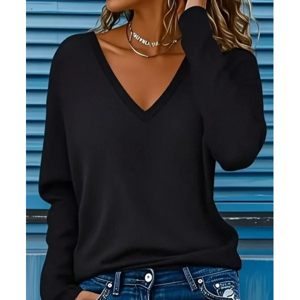Kadın Uzun Kollu V Yakalı Viskon Iki Iplik Bluz