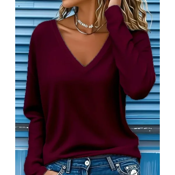 Kadın Uzun Kollu V Yakalı Viskon Iki Iplik Bluz