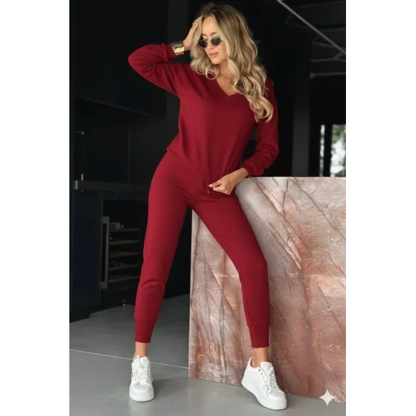 Kadın Uzun Kollu V Yakalı Viskon Iki Iplik Bluz Ve Pantolon Ikili Takım