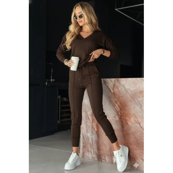 Kadın Uzun Kollu V Yakalı Viskon Iki Iplik Bluz Ve Pantolon Ikili Takım