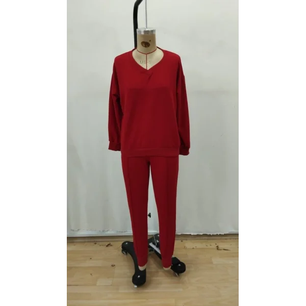 Kadın Uzun Kollu V Yakalı Viskon Iki Iplik Bluz Ve Pantolon Ikili Takım