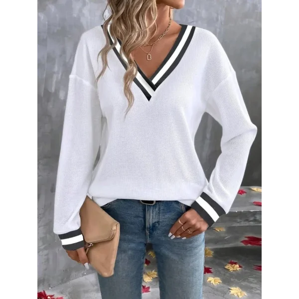 Kadın Uzun Kollu V Yakalı Waffle Bluz