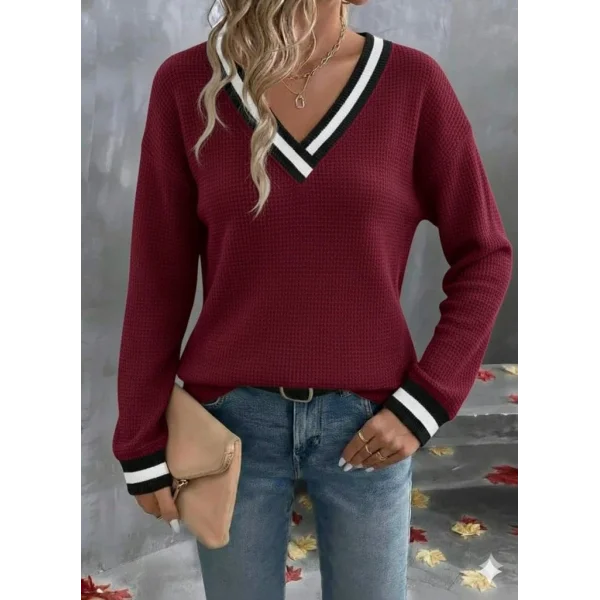 Kadın Uzun Kollu V Yakalı Waffle Bluz