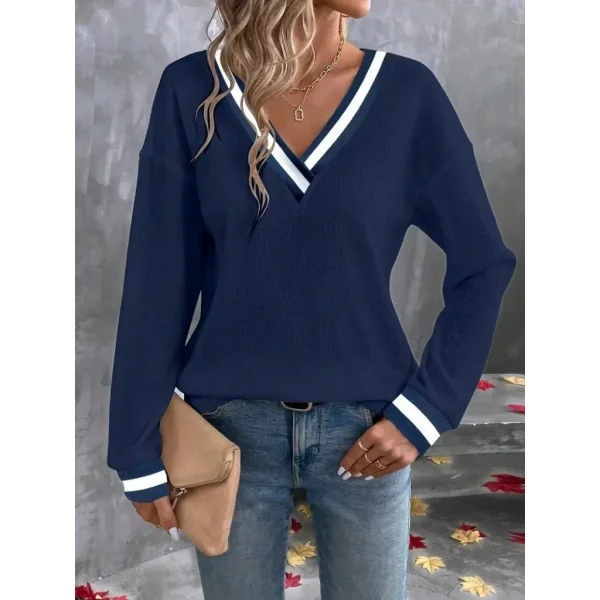 Kadın Uzun Kollu V Yakalı Waffle Bluz