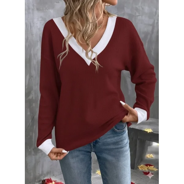 Kadın Uzun Kollu V Yakalı Waffle Bluz