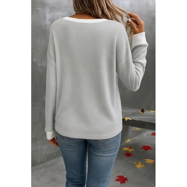 Kadın Uzun Kollu V Yakalı Waffle Bluz
