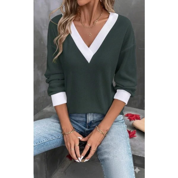 Kadın Uzun Kollu V Yakalı Waffle Bluz