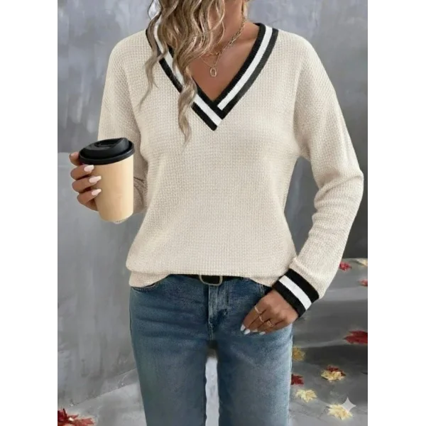 Kadın Uzun Kollu V Yakalı Waffle Bluz