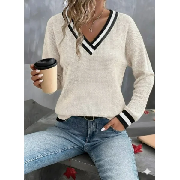 Kadın Uzun Kollu V Yakalı Waffle Bluz