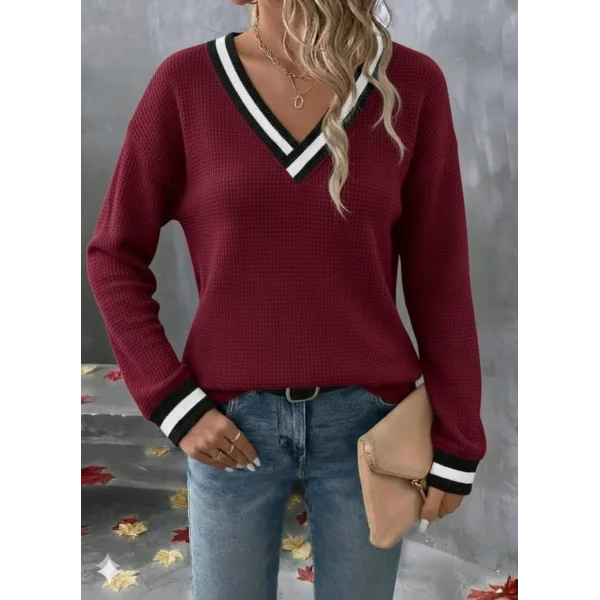 Kadın Uzun Kollu V Yakalı Waffle Bluz