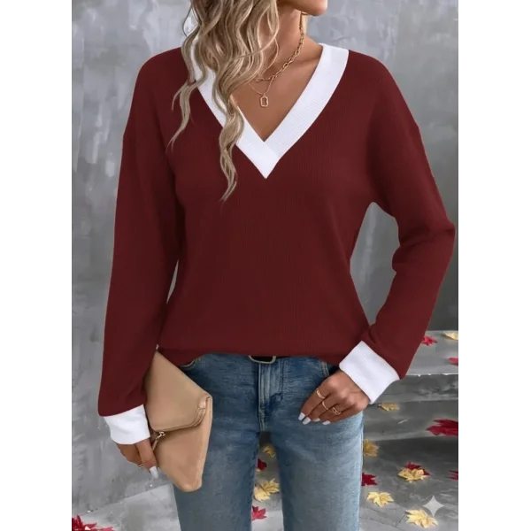 Kadın Uzun Kollu V Yakalı Waffle Bluz