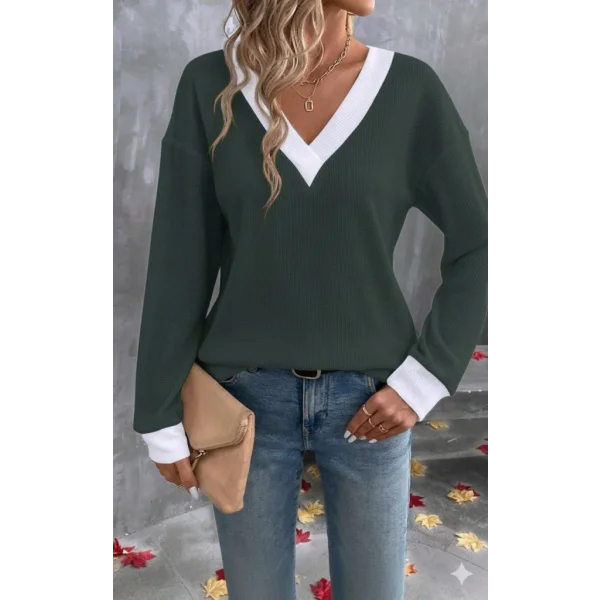 Kadın Uzun Kollu V Yakalı Waffle Bluz