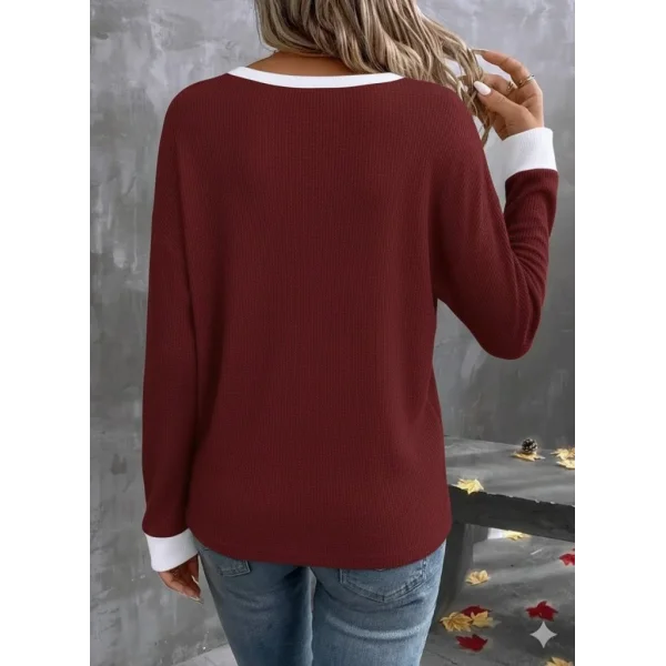 Kadın Uzun Kollu V Yakalı Waffle Bluz