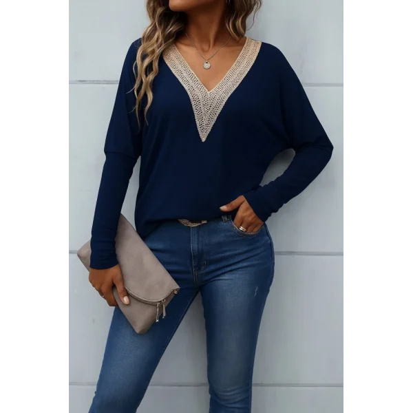 Kadın Uzun Kollu V Yakalı Yarasa Kollu Viskon Bluz