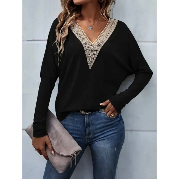 Kadın Uzun Kollu V Yakalı Yarasa Kollu Viskon Bluz
