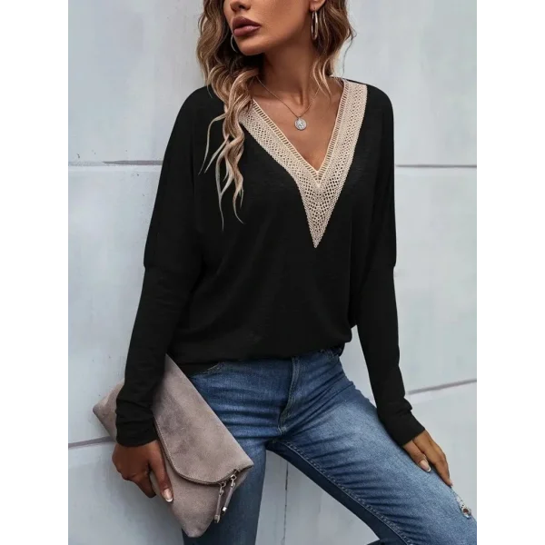Kadın Uzun Kollu V Yakalı Yarasa Kollu Viskon Bluz