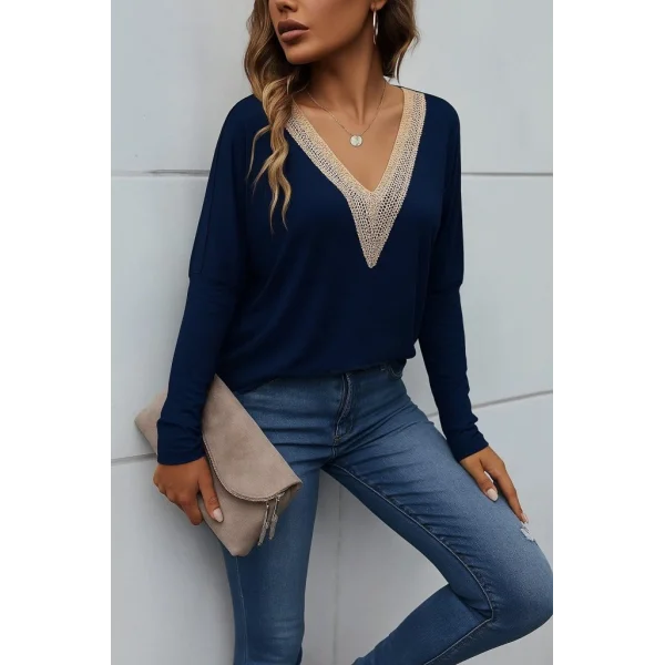 Kadın Uzun Kollu V Yakalı Yarasa Kollu Viskon Bluz